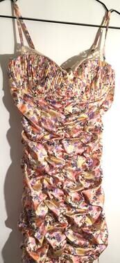 For Love and Lemons Gardenia Women's Large Pink Floral Lace Stretch Mini Dress